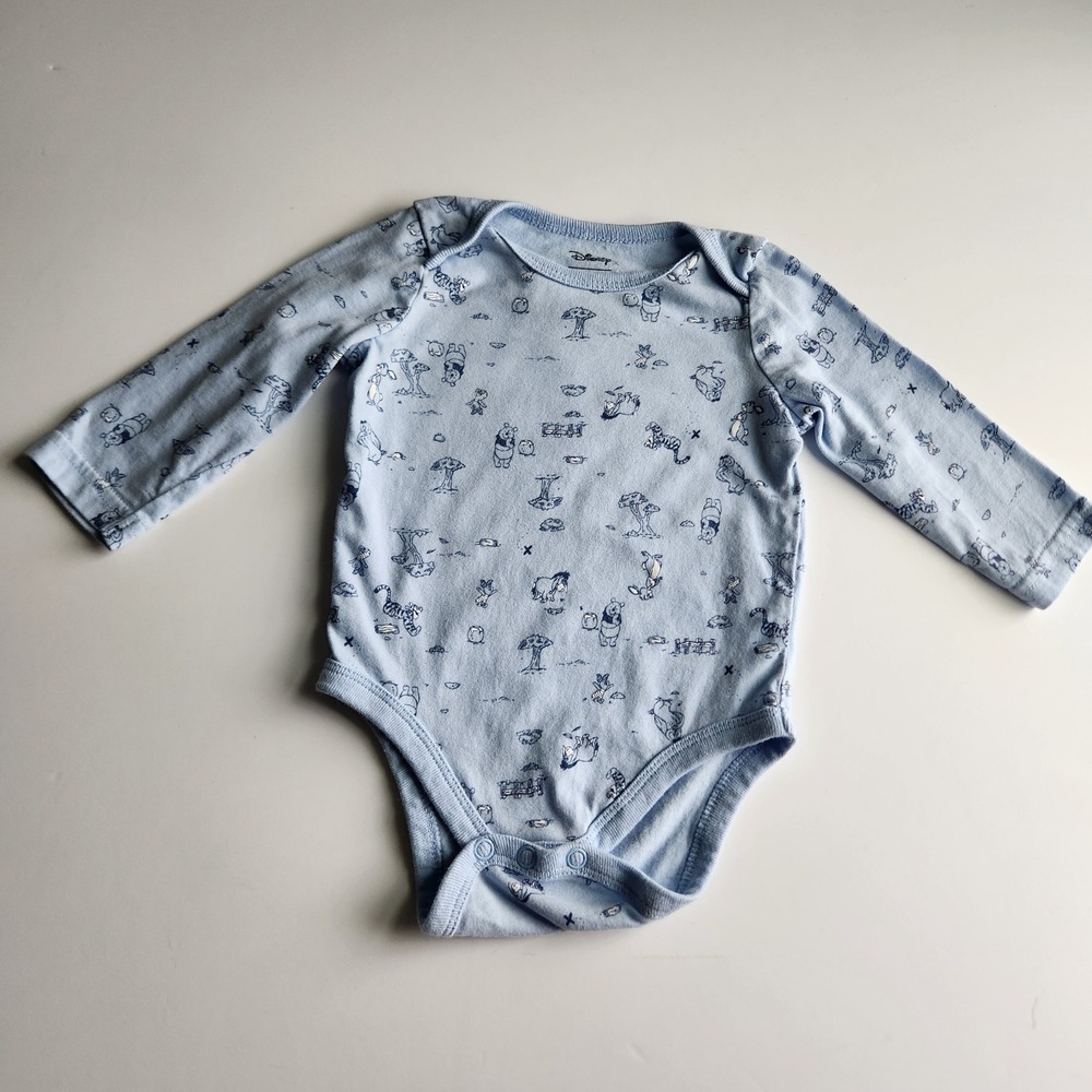 Disney Winnie the Pooh Blue Long Sleeve Bodysuit 9M Baby‎ One Piece